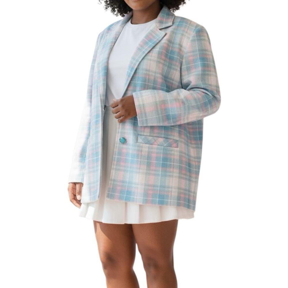 Vintage 80s Graff Petites Pastel Plaid Blazer Sz 14 80s Power Dressing